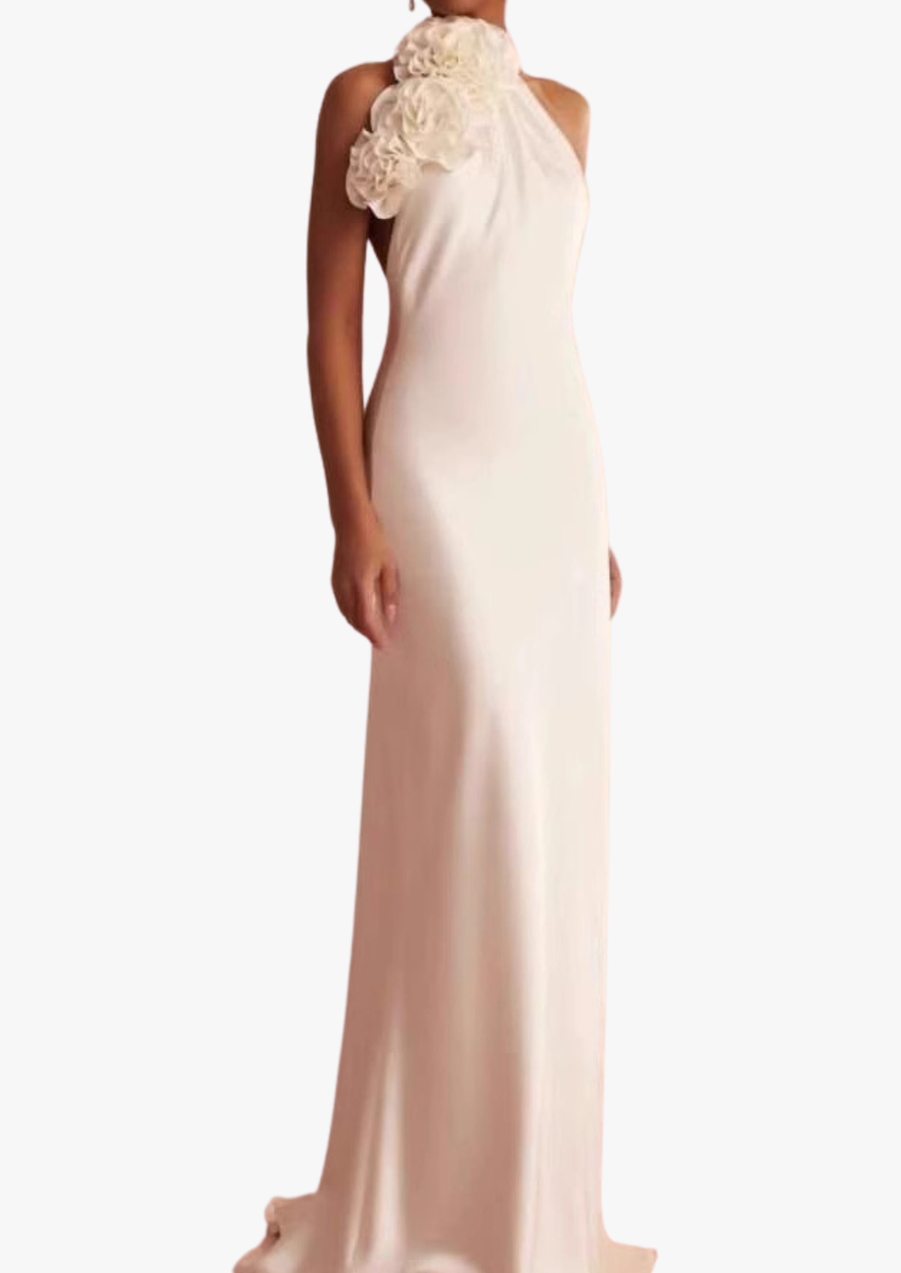 SHERRY HALTERNECK FLORAL APPLIQUE MAXI DRESS IN WHITE