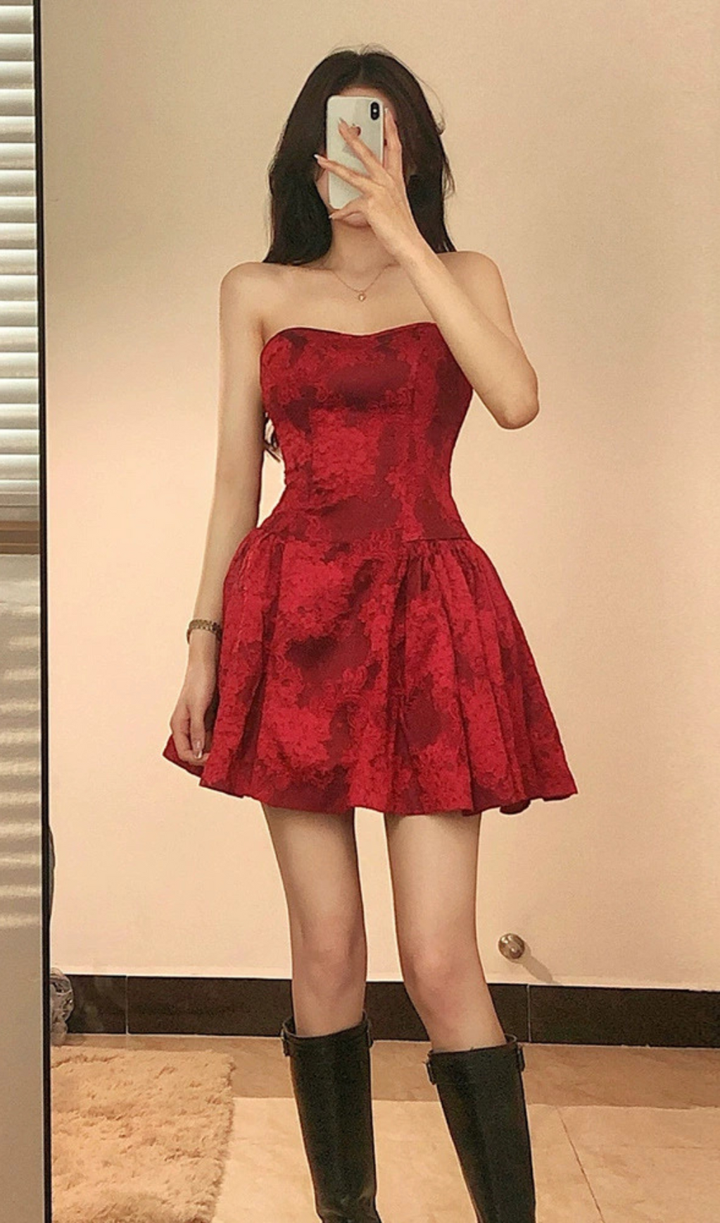 OFF SHOULDER PRINTED MINI DRESS IN RED