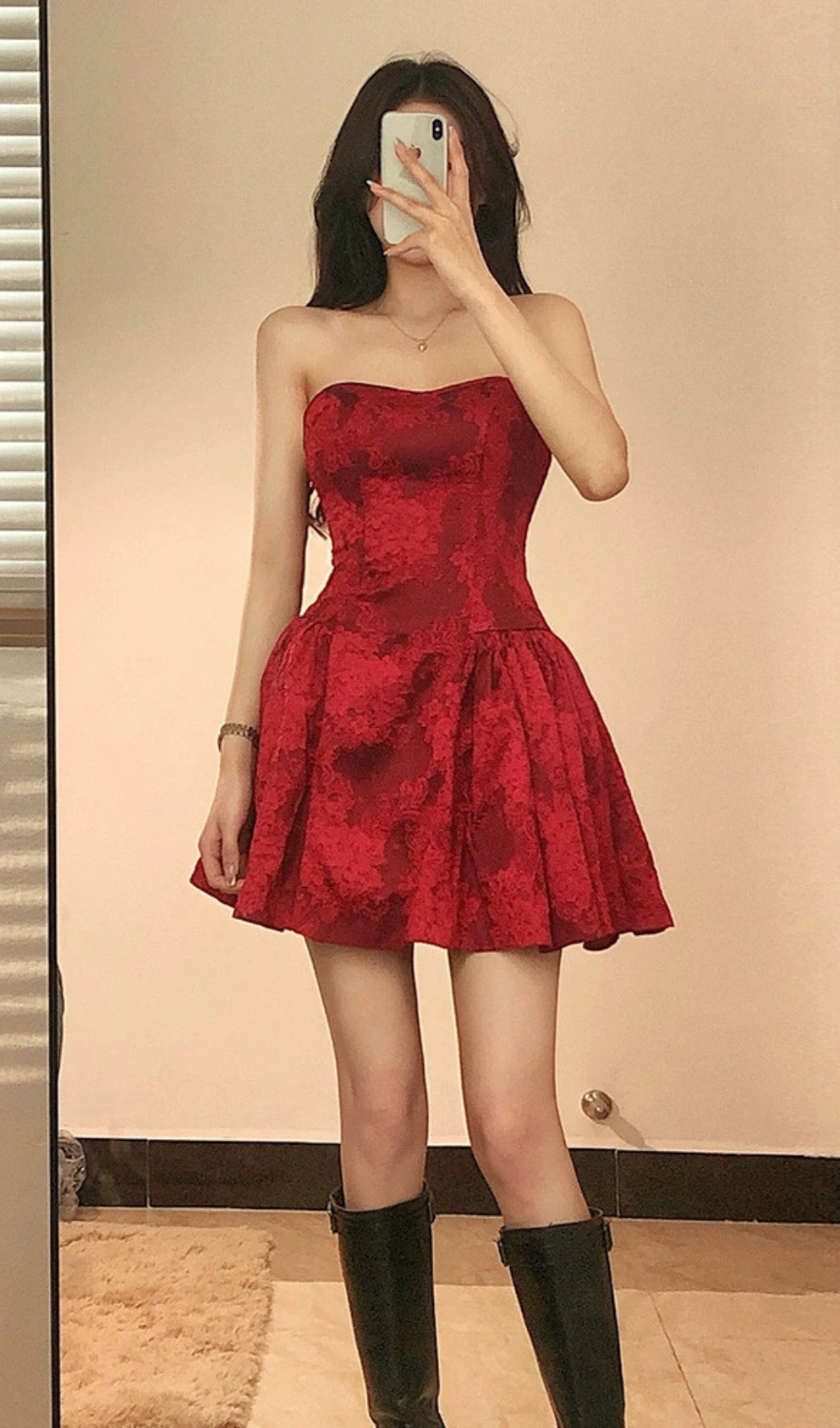 OFF SHOULDER PRINTED MINI DRESS IN RED