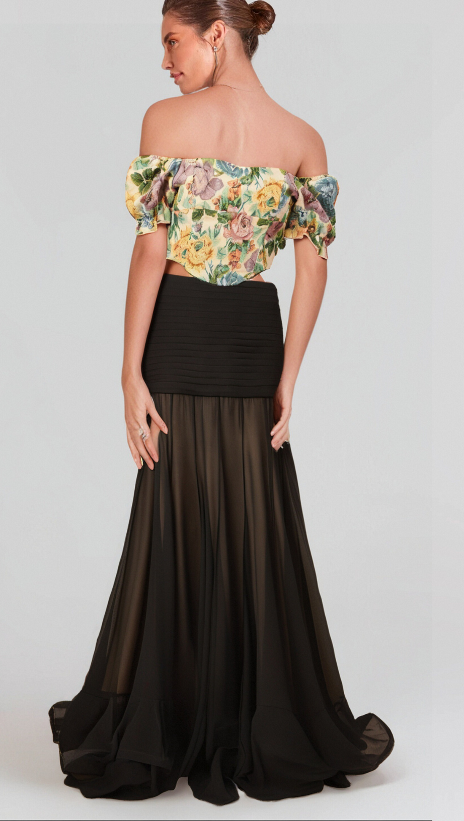 CONSTANCE FLORAL-PRINT JACQUARD CROPPED TOP