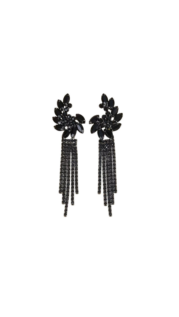 AIIZIE TINE BLACK CRYSTAL FRINGE EARRINGS - product image