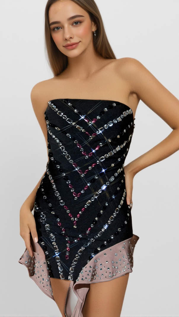AIIZIE AFRA CADY STRAPLESS RHINESTONE BANDAGE MINI DRESS - product image