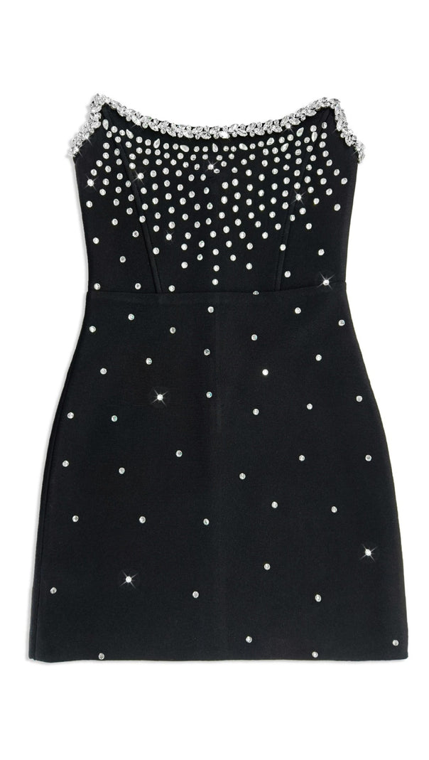 AIIZIE BANDAGE RHINESTONE MINI DRESS SHORT BLACK - product image