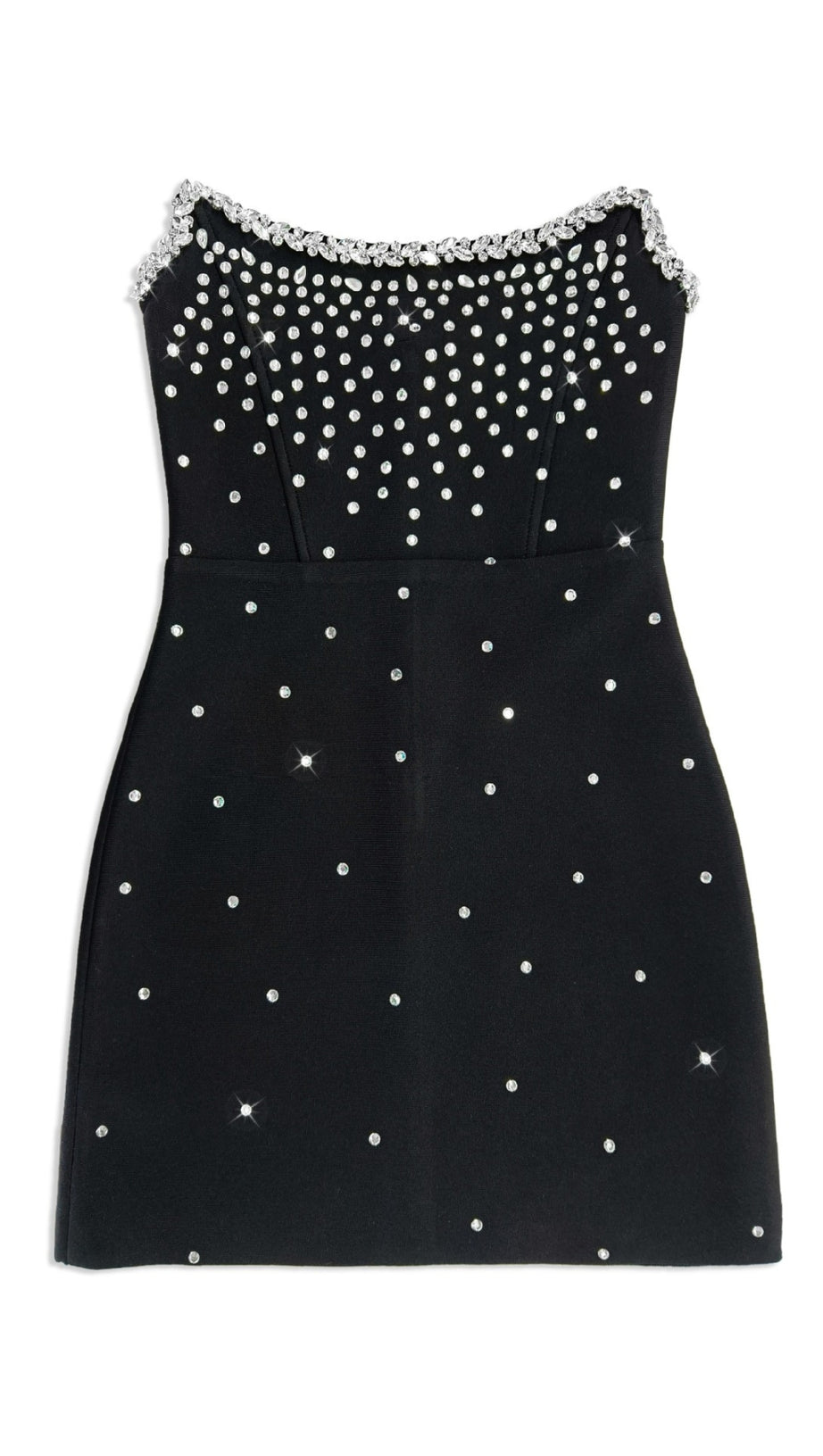 MINI ABITO CORTO CON BENDAGGI E STRASS NERO