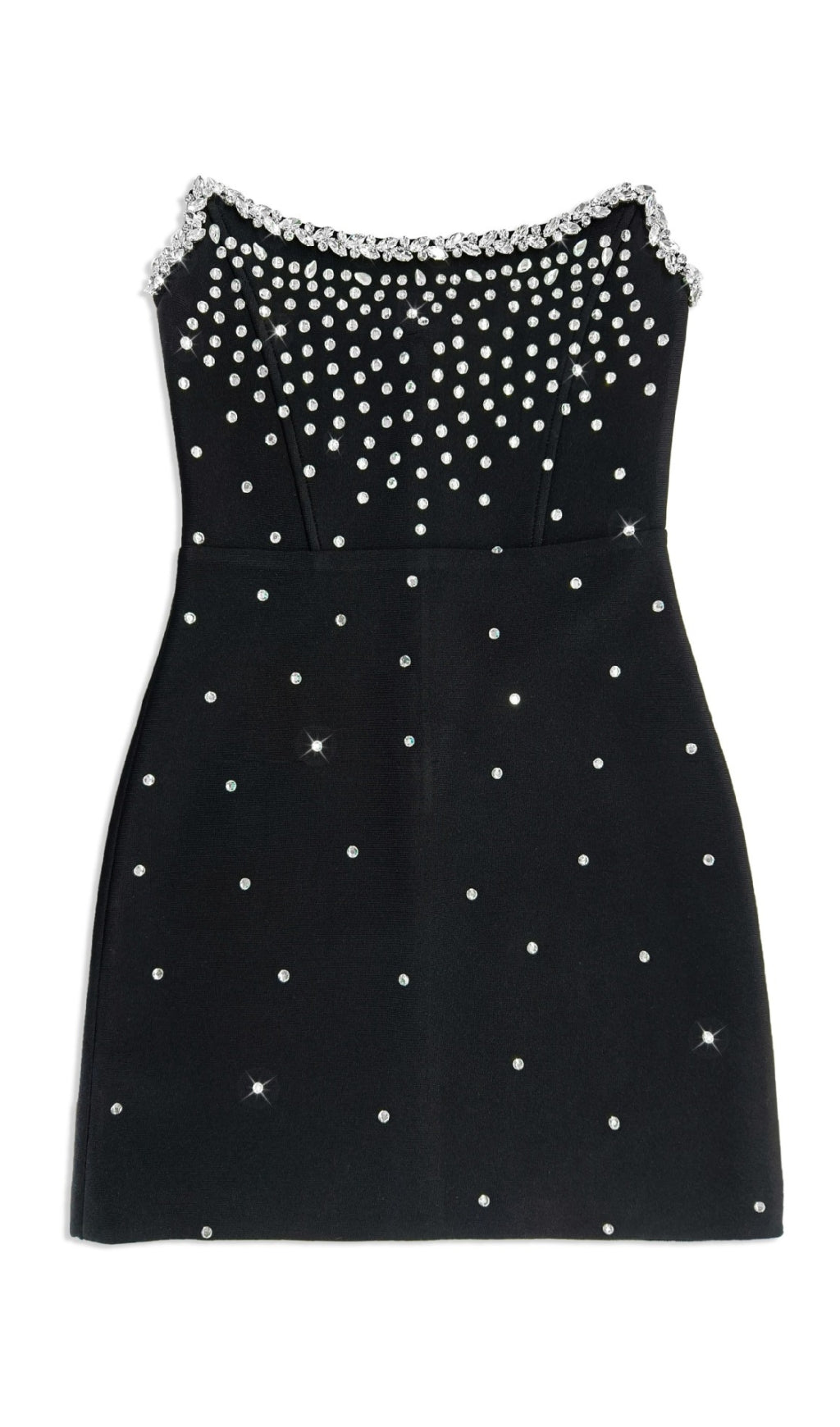 MINI ABITO CORTO CON BENDAGGI E STRASS NERO