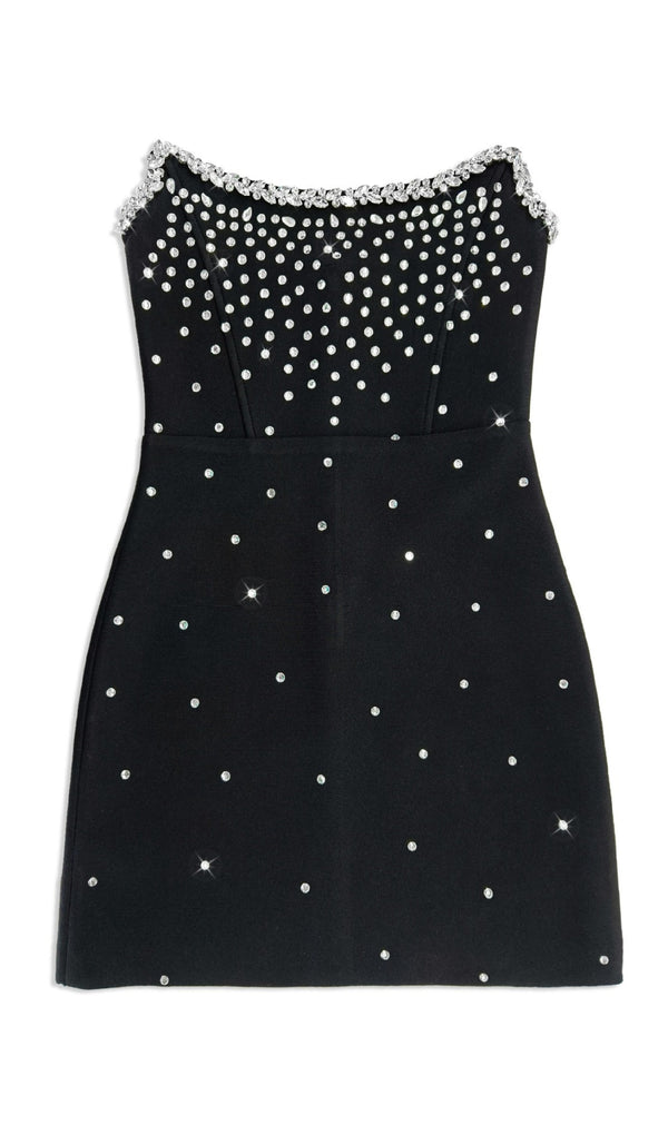 Bandage rhinestone mini dress short black
