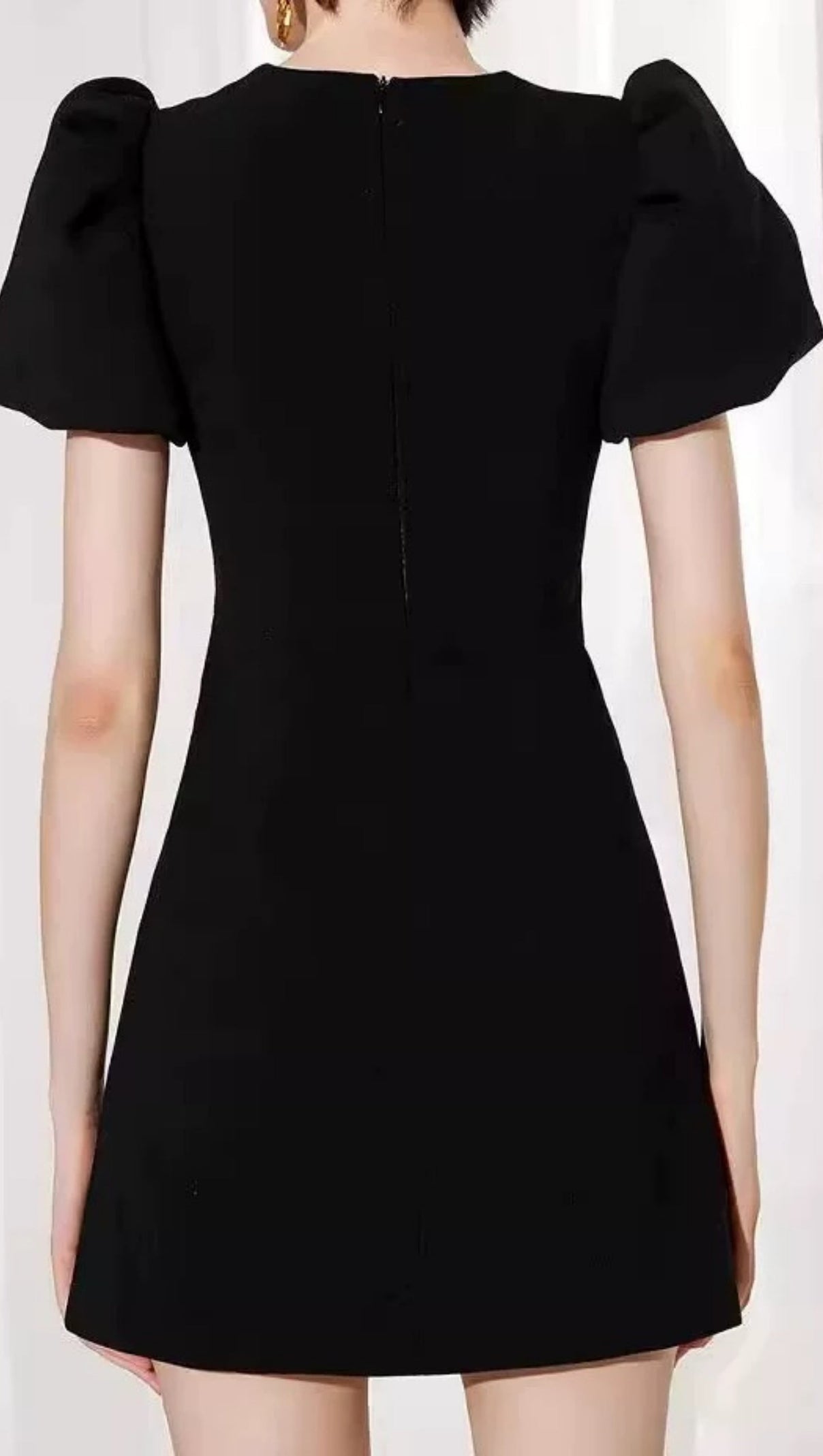 AIIZIE VANESSA BOW PUFF SLEEVE MINI DRESS IN BLACK - product image