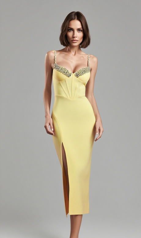 michaelia Sleeveless Diamond Slit Bandage Midi Dress