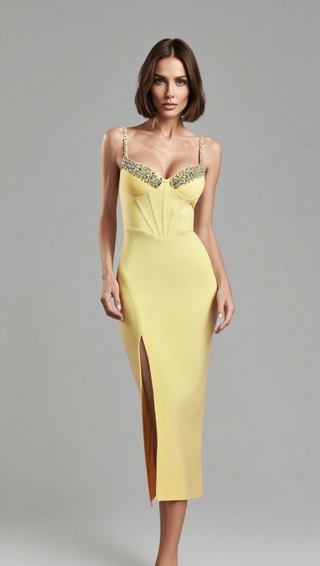 MICHAELIA SLEEVELESS DIAMOND SLIT BANDAGE MIDI DRESS