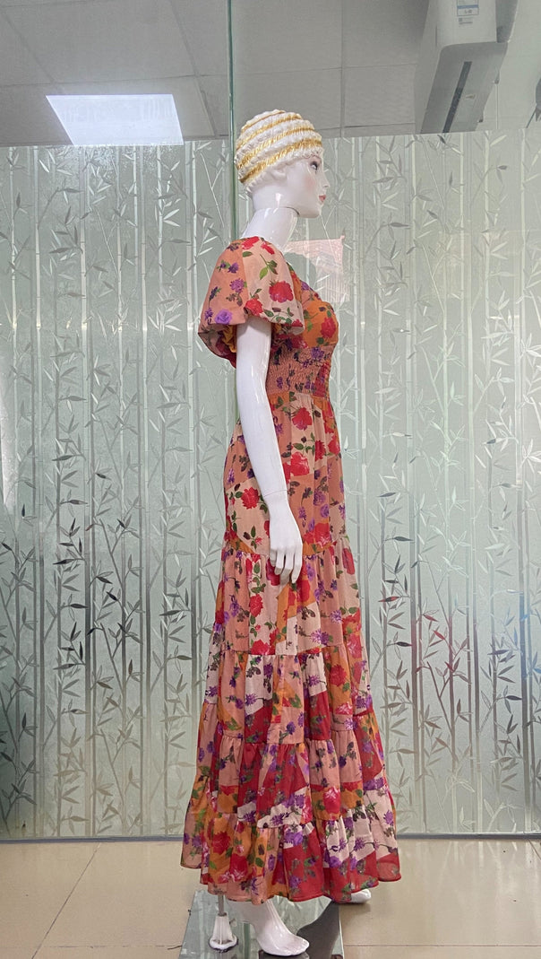 AIIZIE PUFF SLEEVE FLORAL PRINTED MAXI DRESS - product image