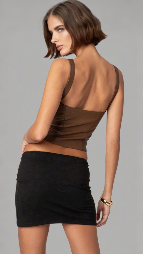 FAUX LEATHER CORSET IN BROWN