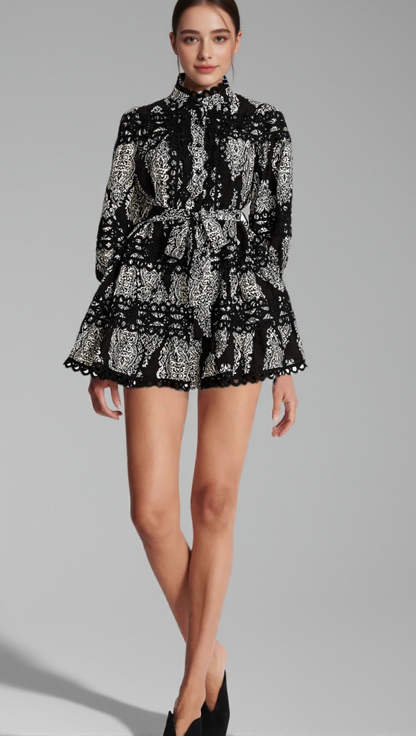 AIIZIE BÉRENGÈRE BLACK PATTERN-PRINT MINI DRESS - product image