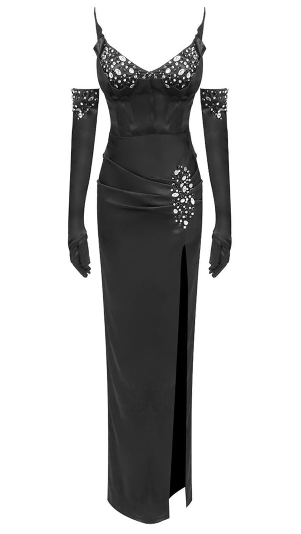 AIIZIE STRAPLESS CRYSTAL BUSTIER MAXI DRESS BLACK - product image