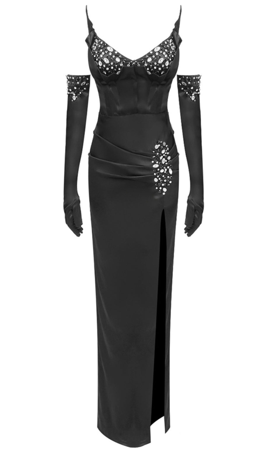 Strapless Crystal Bustier Maxi Dress Black