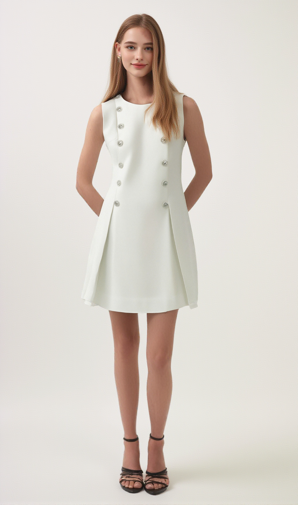 LILI CRYSTAL BUTTON-EMBELLISHED MINI DRESS