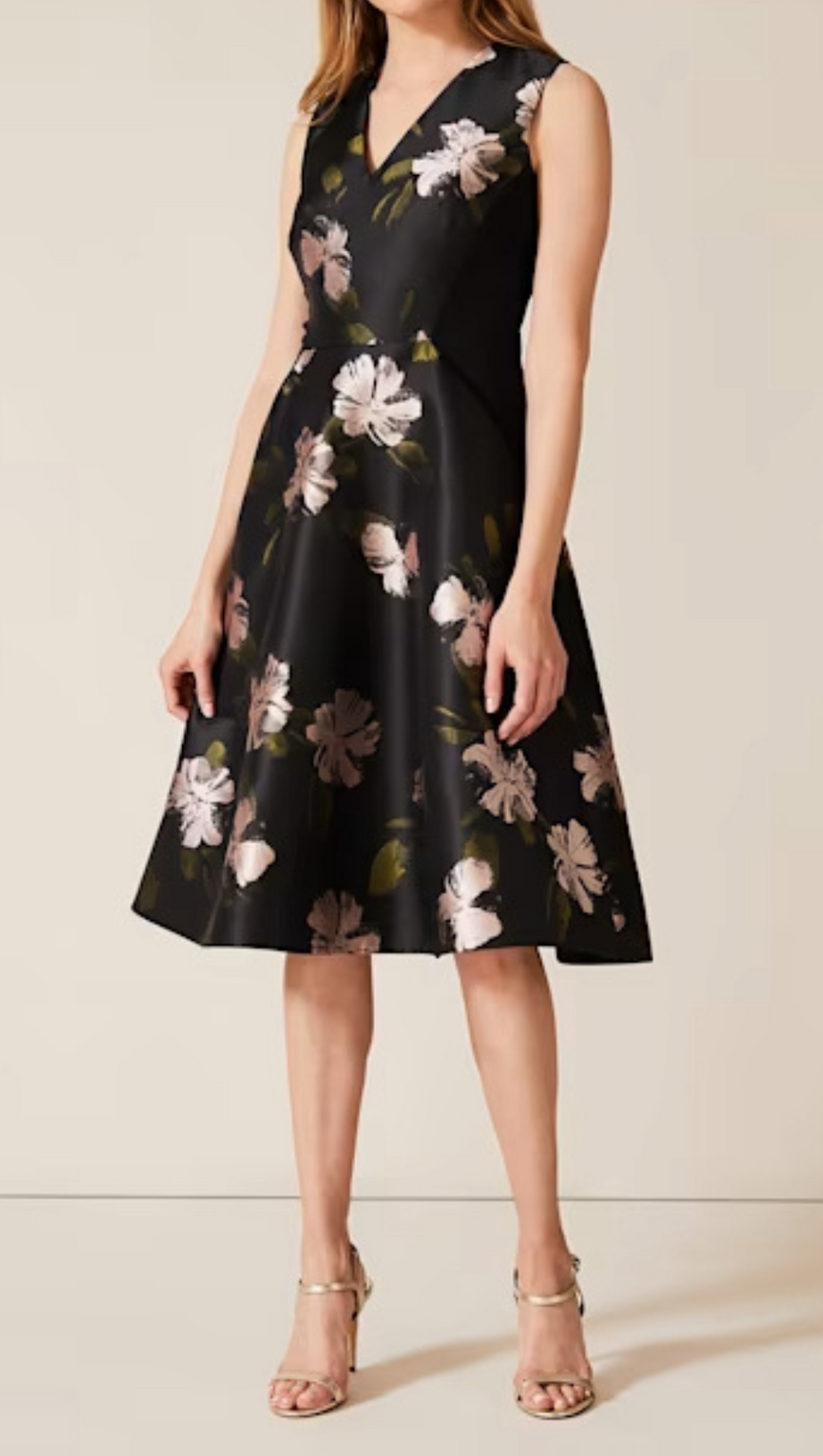 FLORAL JACQUARD MIDI DRESS IN BLACK