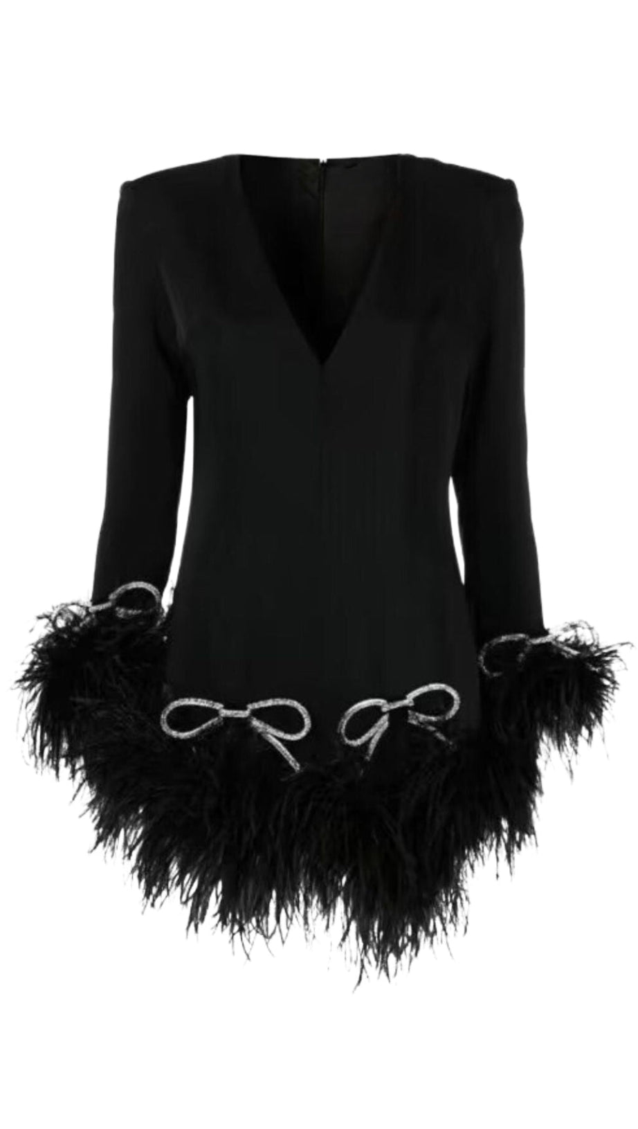 LONG SLEEVE BOW CRYSTAL FEATHER DRESS