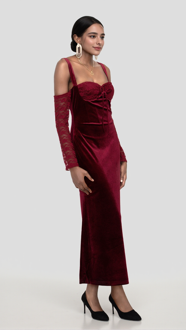 AIIZIE VELVET MAXI DRESS IN WINE - product image