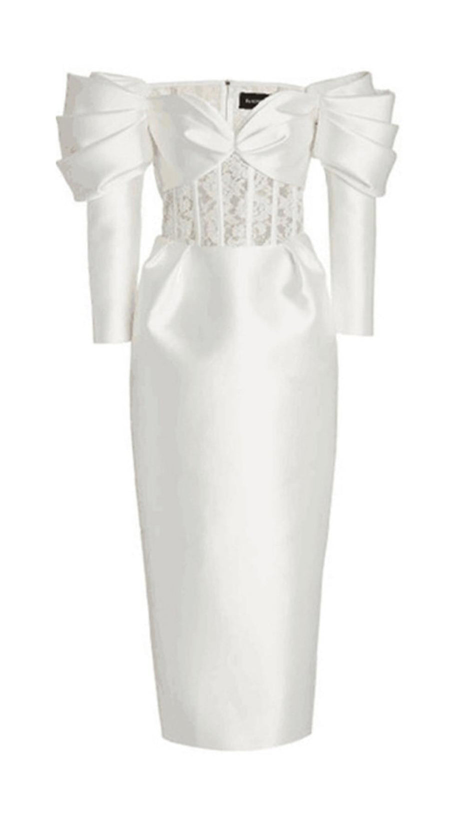 STRAPLESS LACE MIDI DRESS