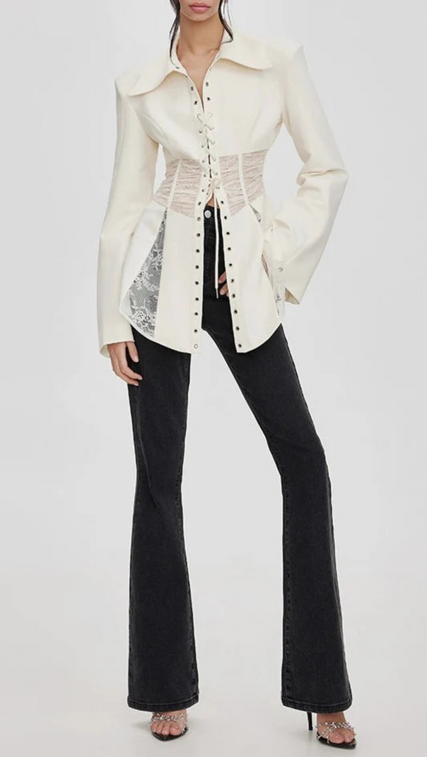 AIIZIE MELANY SEE THROUGH LACE UP SHIRT IN WHITE - product image