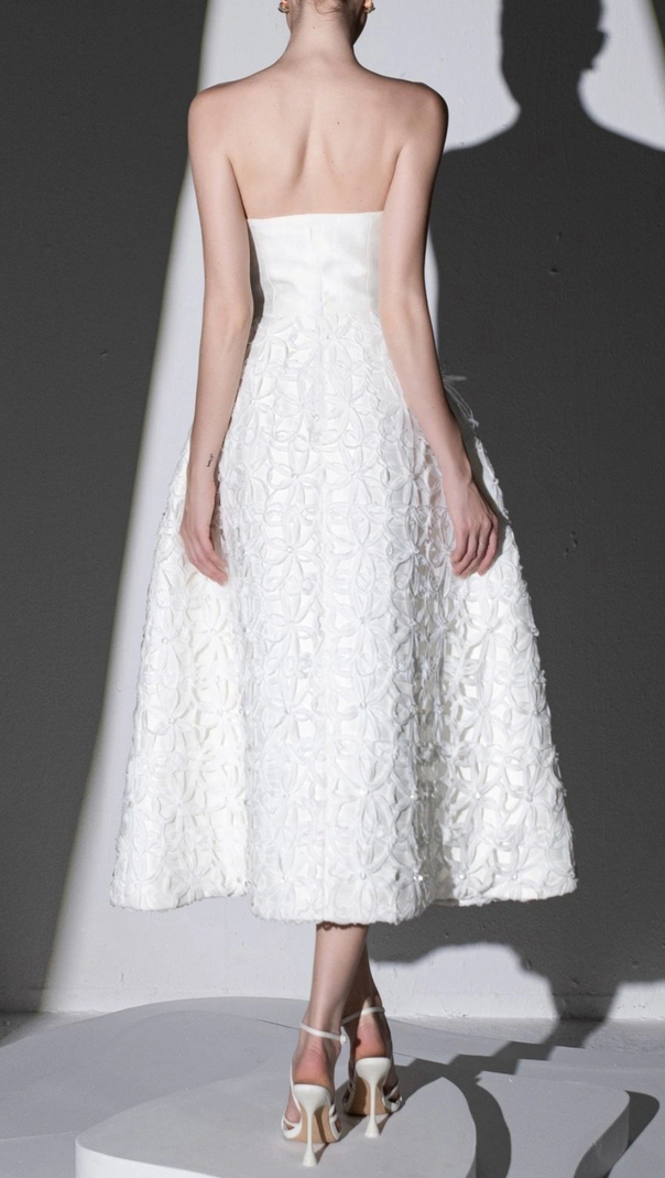AIIZIE WHITE FLORAL EMBELLISHED STRAPLESS MIDI DRESS - product image