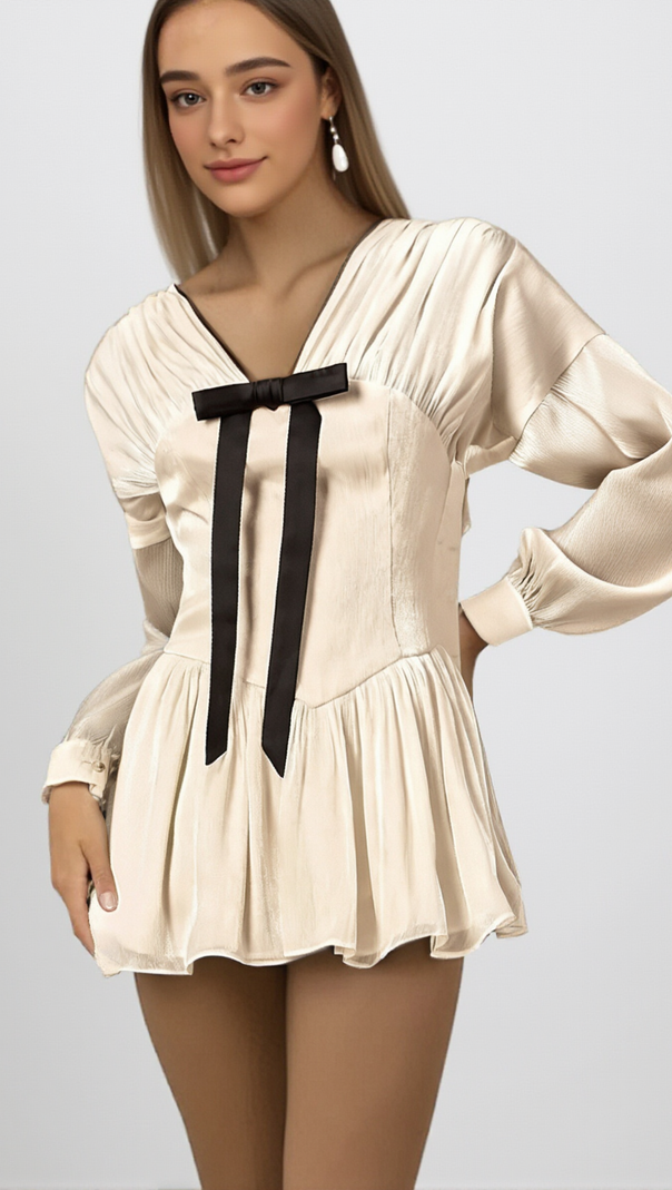 AIIZIE LINA WHITE BOWKNOT GLITTER-DETAIL MINI DRESS - product image