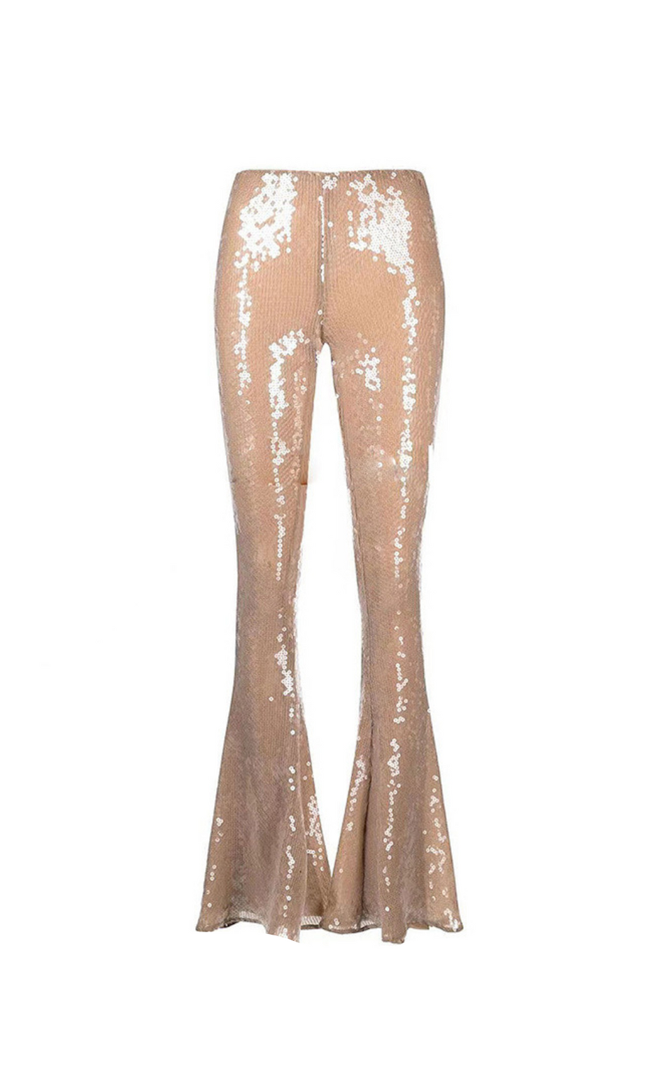 PANTALONI BEATRICE A ZAMPA CON PAILLETTES BEIGE