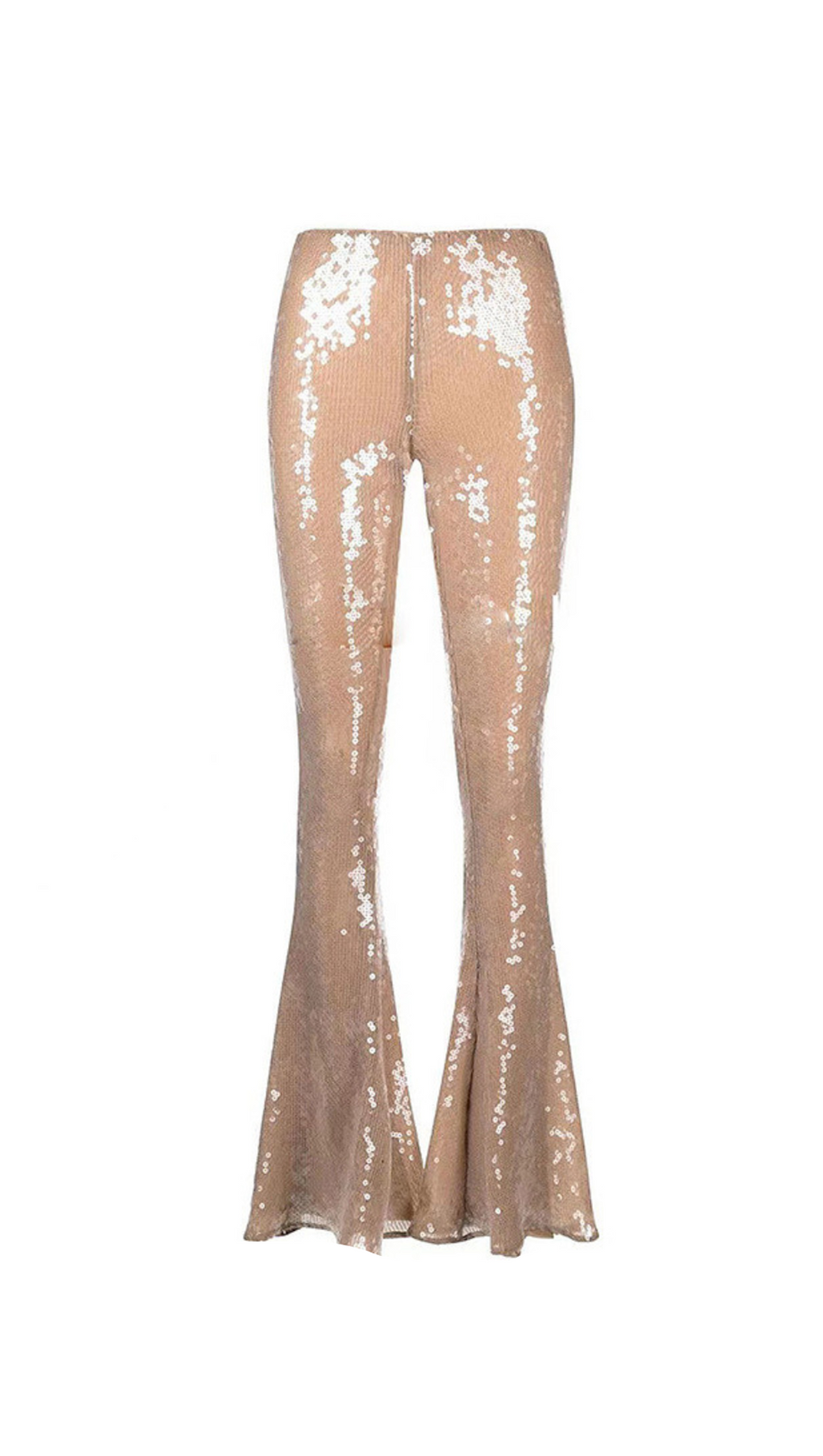 PANTALONI BEATRICE A ZAMPA CON PAILLETTES BEIGE