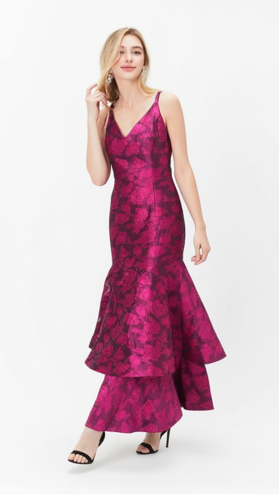 LAYER JACQUARD MAXI DRESS IN RED