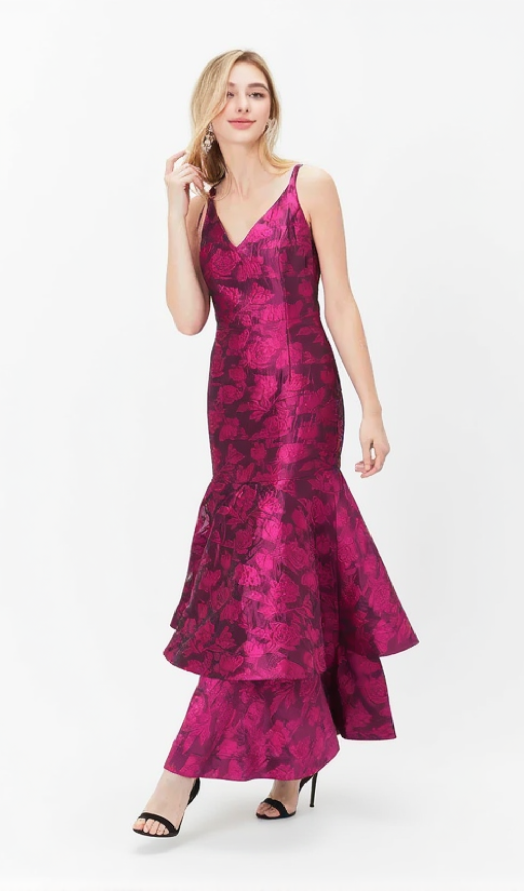 LAYER JACQUARD MAXI DRESS IN RED