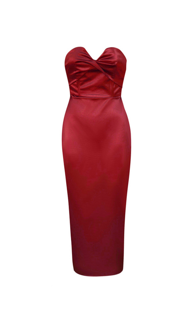 AIIZIE BACKLESS SPLIT TWIST-FRONT BODYCON MIDI DRESS IN RED - product image