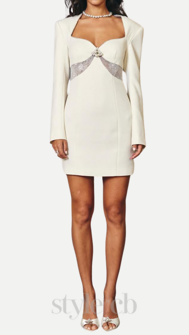 AIIZIE DIAMOND COLLAR LACE MINI DRESS IN WHITE - product image
