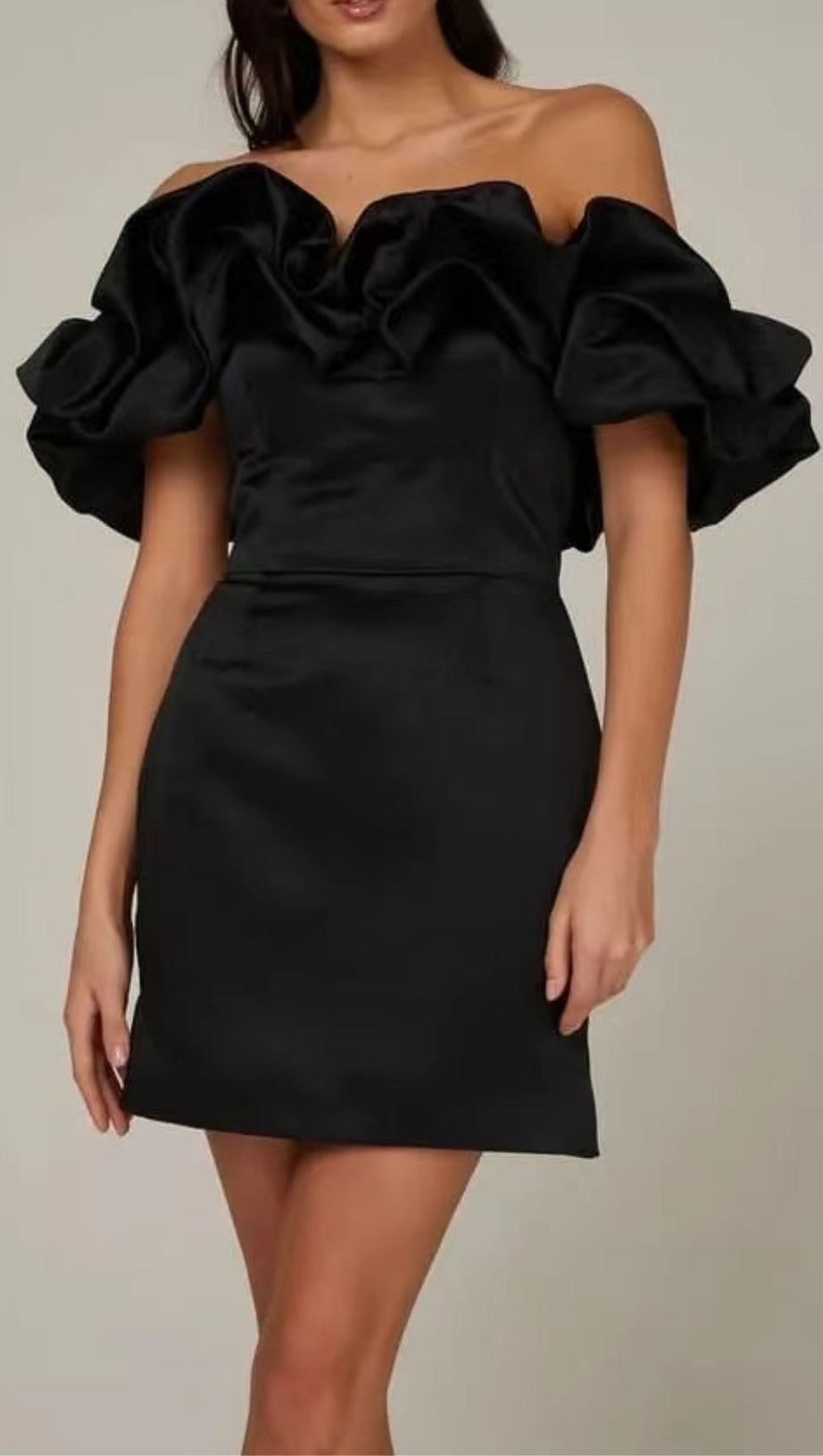 SATIN RUFFLE STRAPLESS DRESS