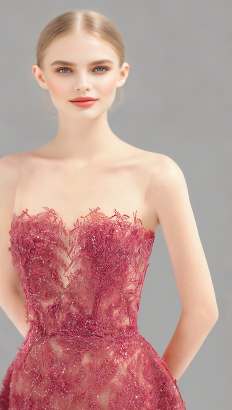 ROTES MIDIKLEID MIT BLUMENSTICKEREI