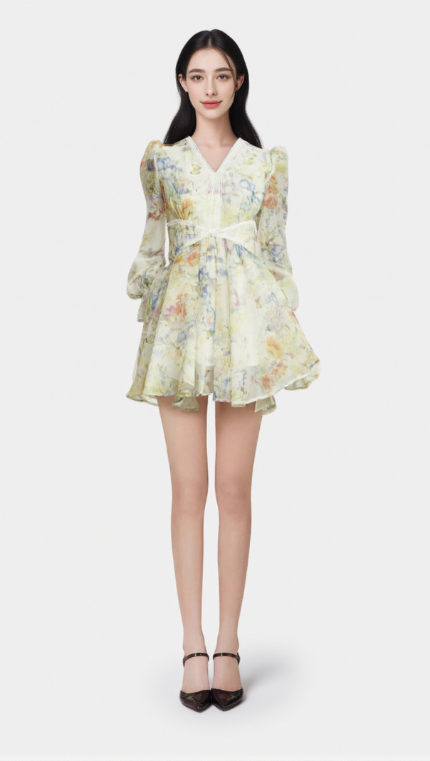 AIIZIE ÉLÉONORE FLORAL-PRINT LACE-DETAIL MINI DRESS - product image