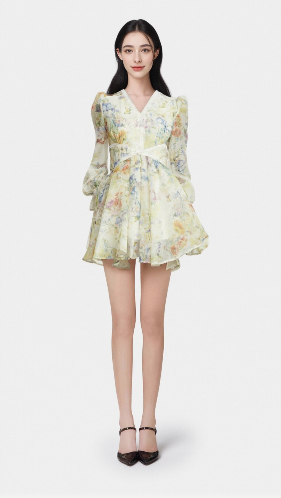 ÉLÉONORE FLORAL-PRINT LACE-DETAIL MINI DRESS