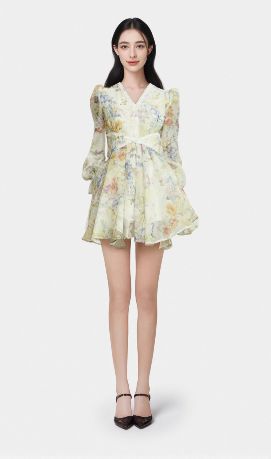 ÉLÉONORE FLORAL-PRINT LACE-DETAIL MINI DRESS