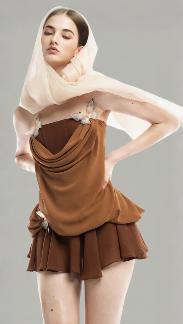 ACOSTA STRAPLESS BUTTERFLY EMBELLISHED MINI DRESS