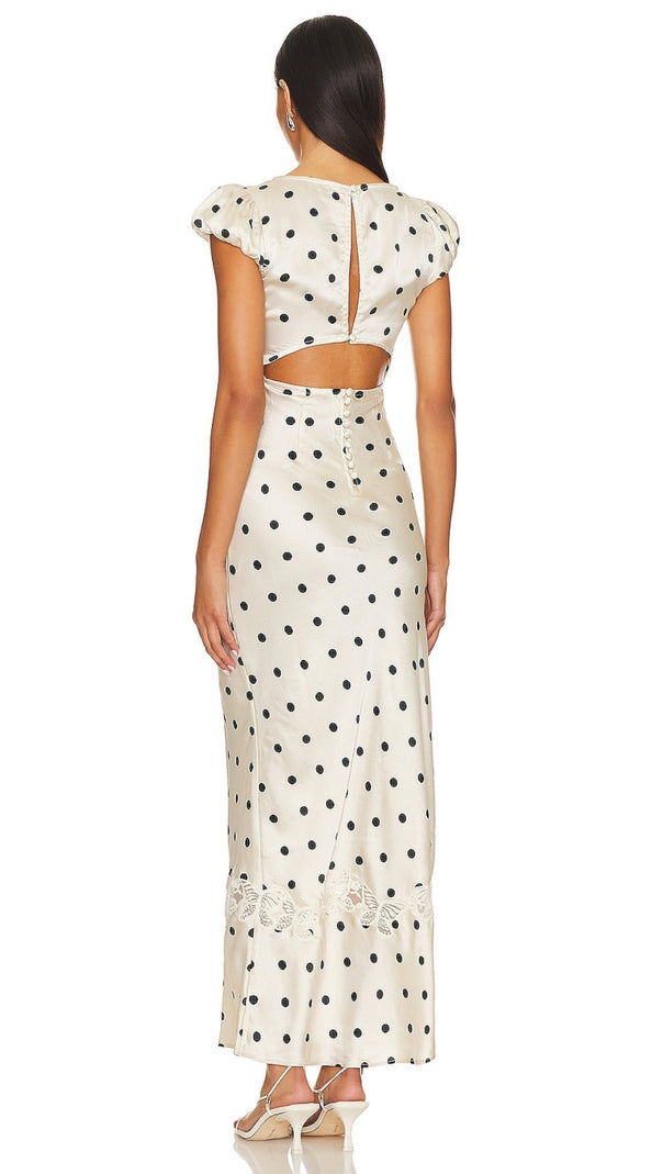 AIIZIE BUTTERFLY EMBELLISHED POLKA DOT CUTOUT MAXI DRESS - product image