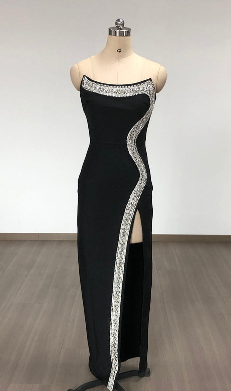 Mit Bernstein verziertes Bandage-Kleid in Schwarz