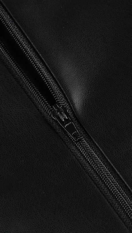 RETHA FAUX LEATHER LACE MAXI DRESS IN BLACK