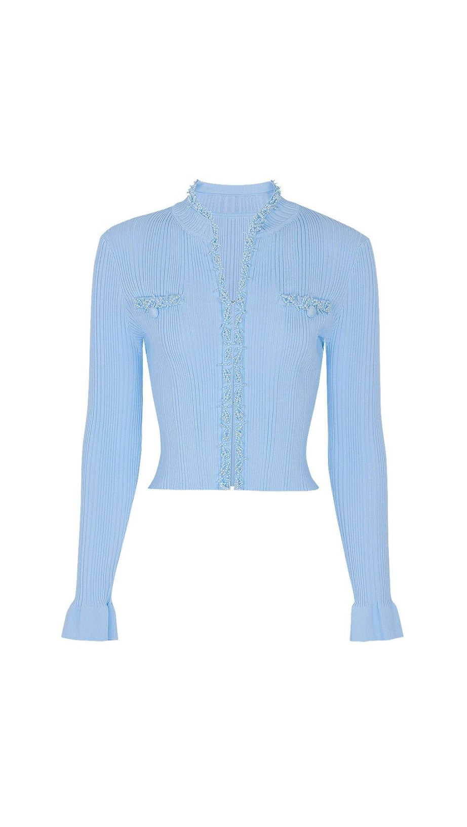 Julio Chic Baby Blue Ribbed Knit Cardigan & Ruffle Mini Skirt Set