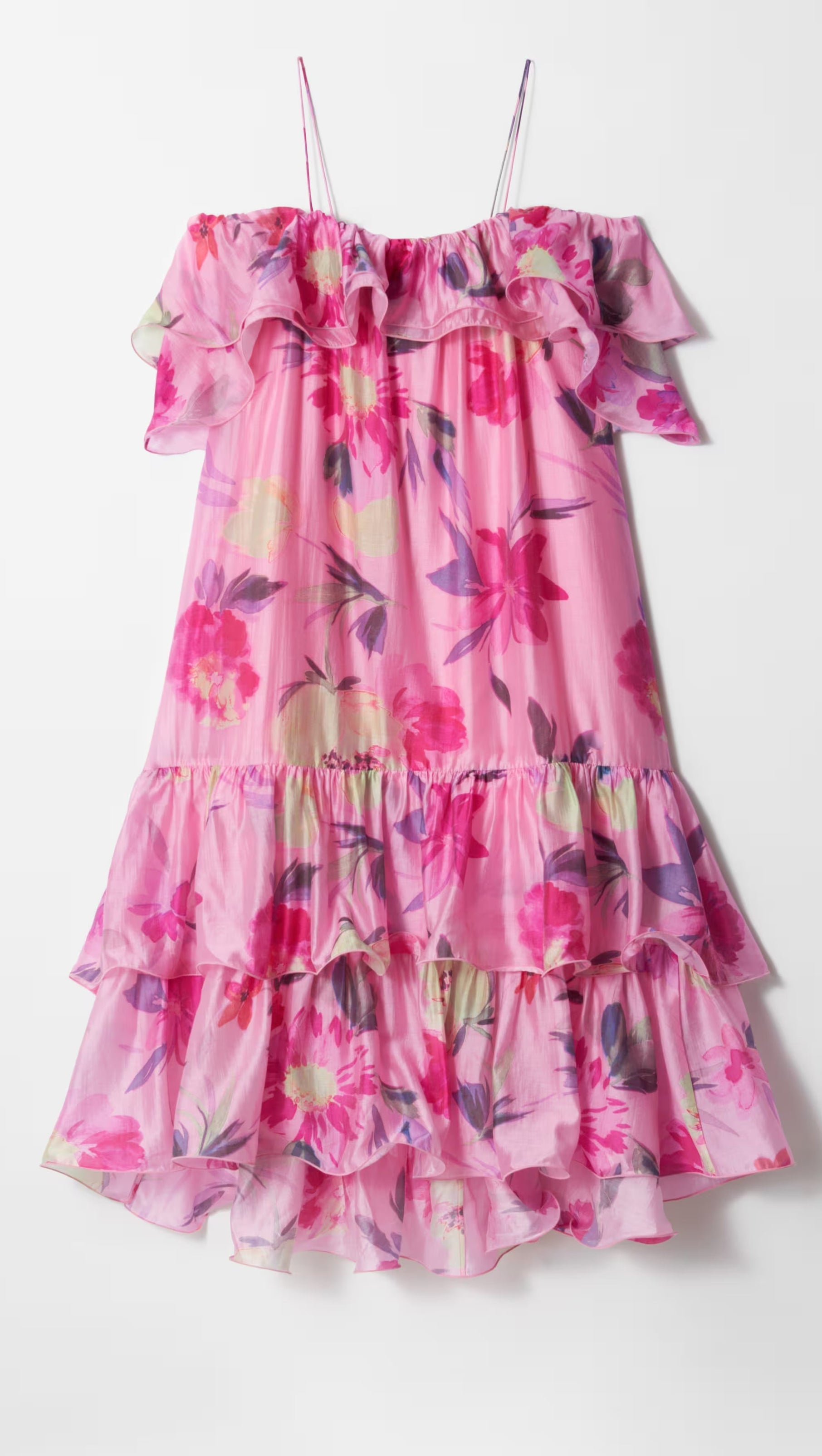 AIIZIE HEDWIG OFF-SHOULDER FLORAL PRINTED RUFFLE MAXI DRESS IN ROSE RED - product image