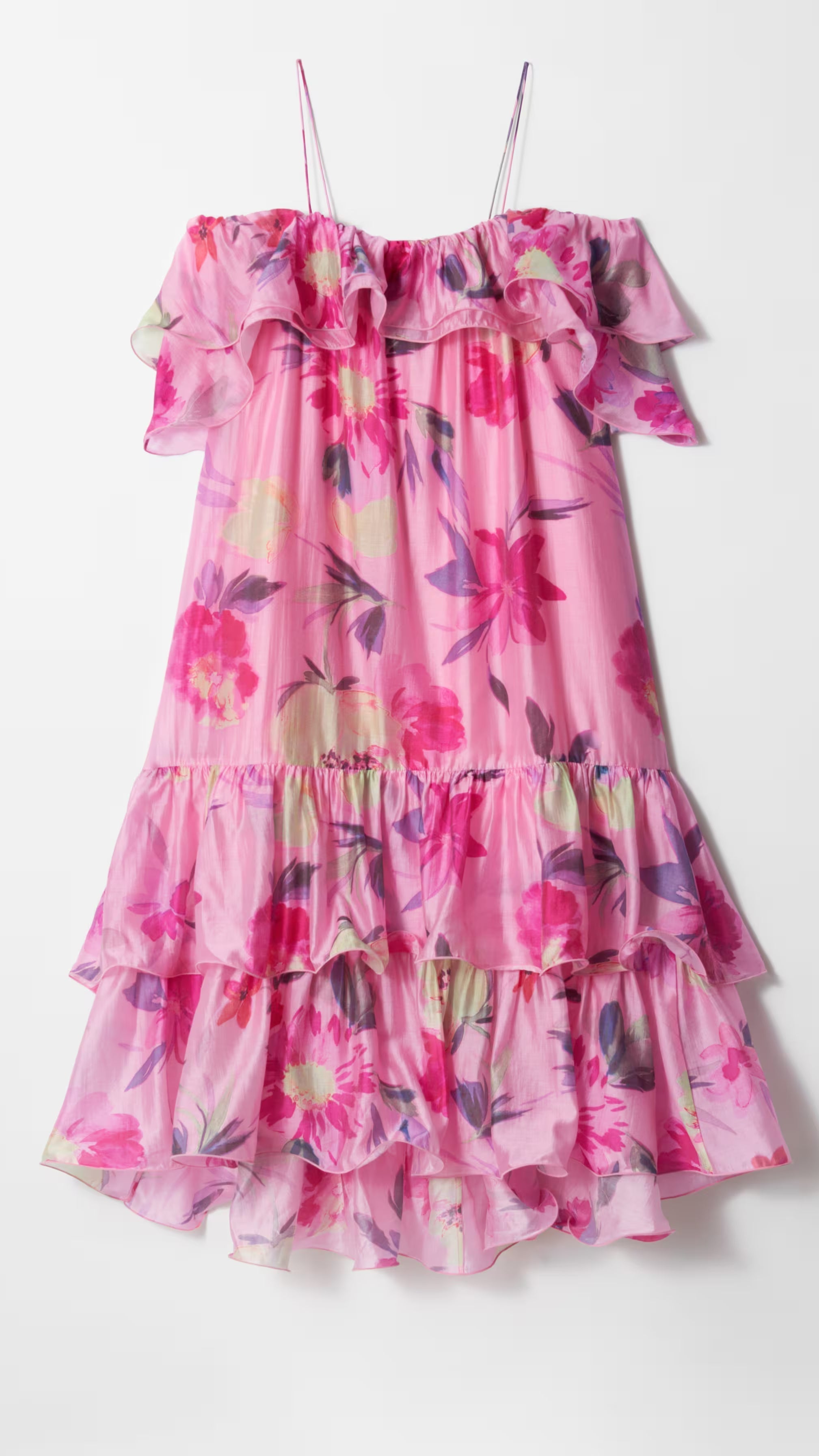 HEDWIG OFF-SHOULDER FLORAL PRINTED RUFFLE MAXI DRESS IN ROSE RED