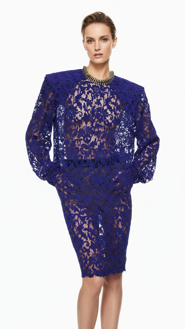 AIIZIE HERMIA ROYAL BLUE LACE LONG SLEEVE MINI DRESS - CHIC & VERSATILE FOR WOMEN - product image