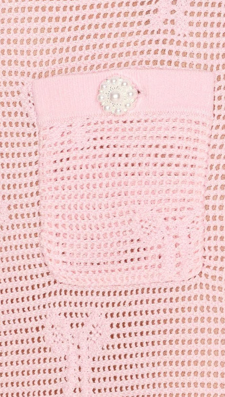 PINK BOW CROCHET CRYSTAL TRIM MINI DRESS