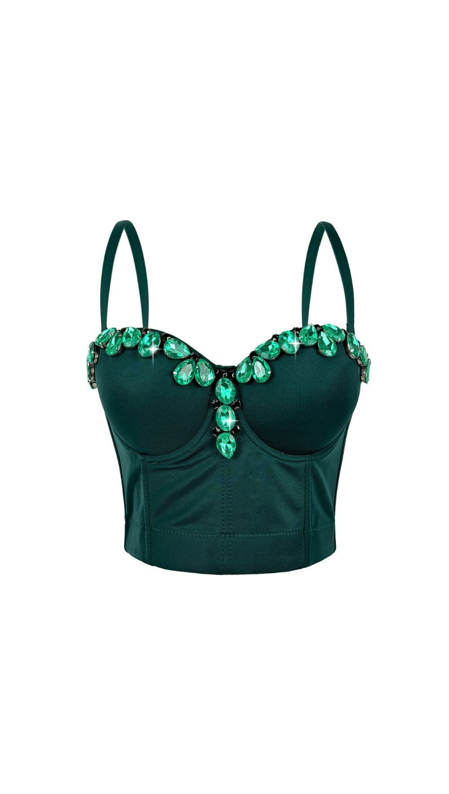 Jelena Emerald Green Diamante Bustier Crop Top