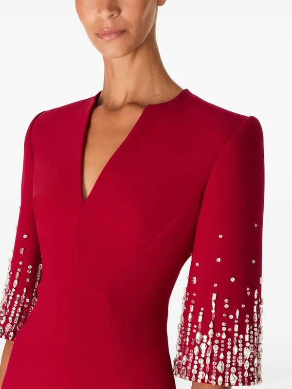 BIELA V-NECK CRYSTAL-EMBELLISHED MIDI DRESS IN RED