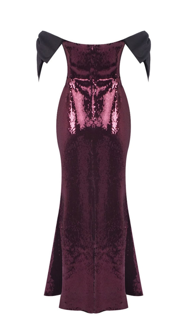 AIIZIE Jurek Sequin Off-Shoulder Bow Maxi Gown - Glamorous Formal Dress - product image