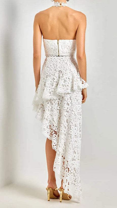 LACE SLEEVELESS TOP IRREGULAR SKIRT SET IN WHITE